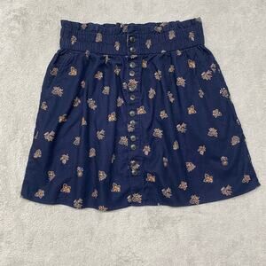 Madewell Skirt Womens M Blue Floral Corduroy Mini Paperbag Button Front Pockets